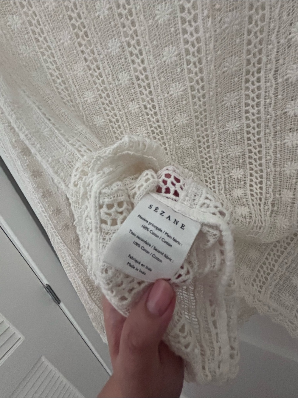 Sezane Made in Italy White Lace Ruffle Long-Sleeve Top - Picture 5 of 5